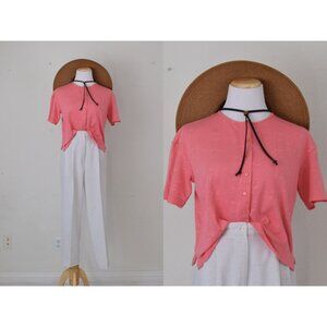 Vintage 90s Salmon Knit‎ button Cotton/Poly Top by Jaclyn Smith | size S